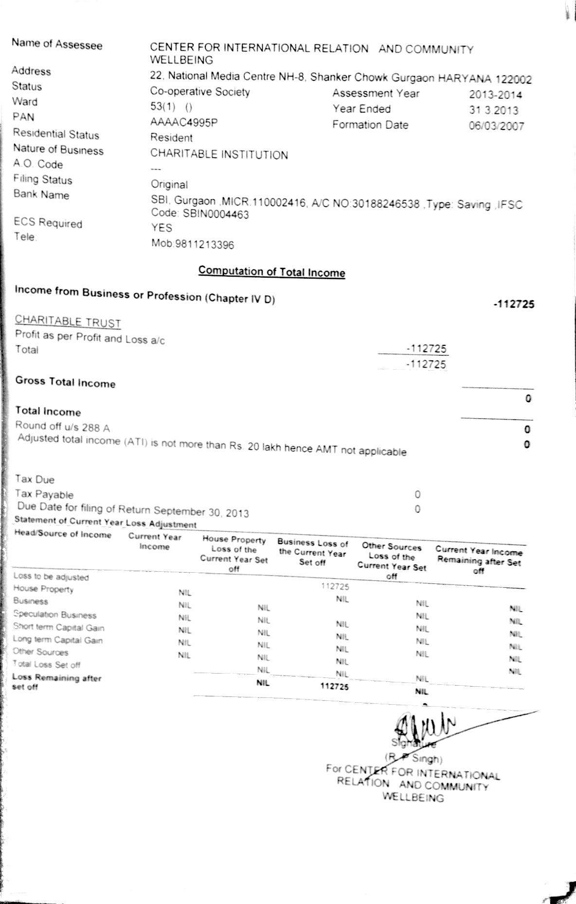 CIRC Tax exemption certificate - 