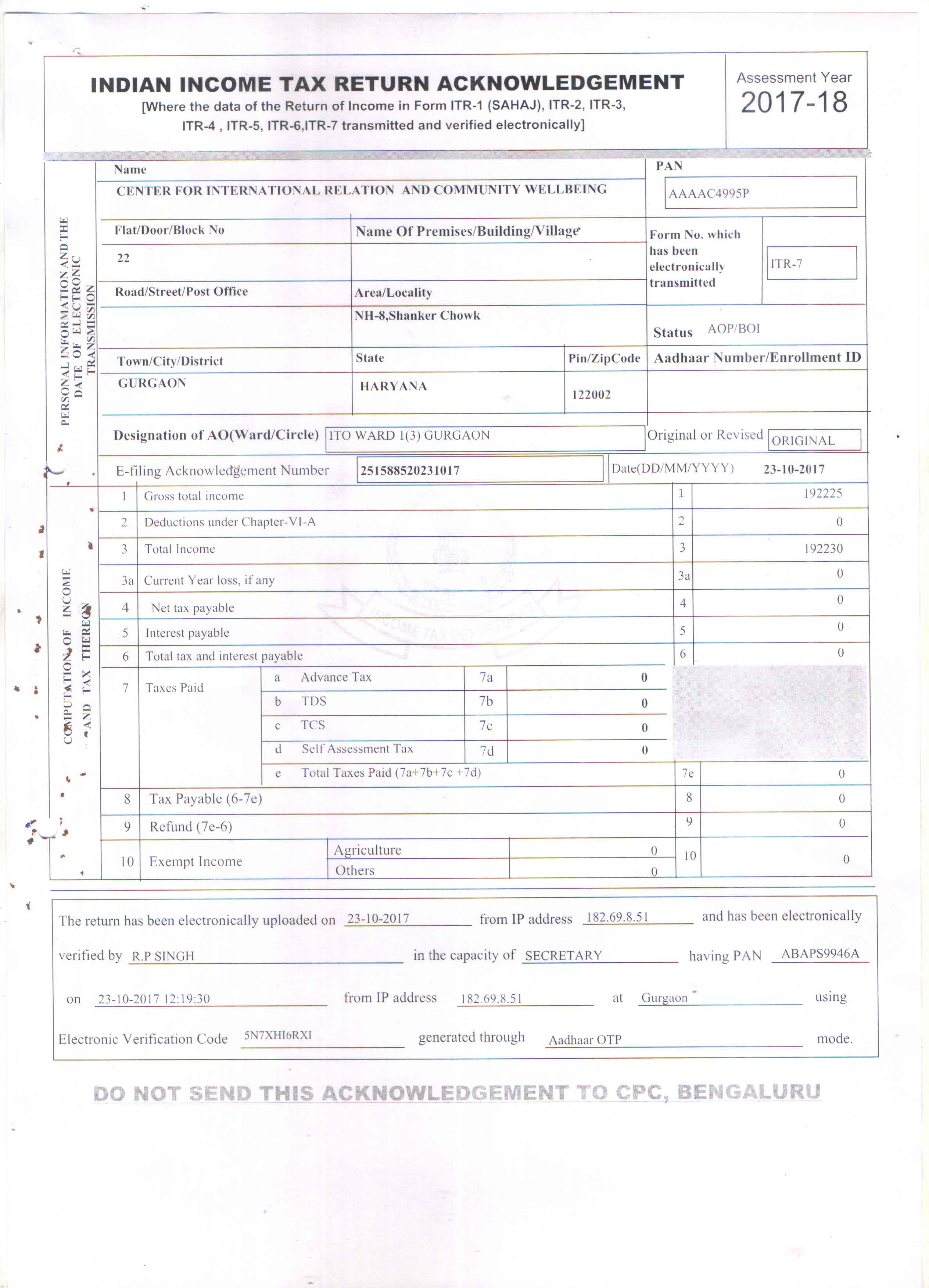 CIRC Tax exemption certificate - 